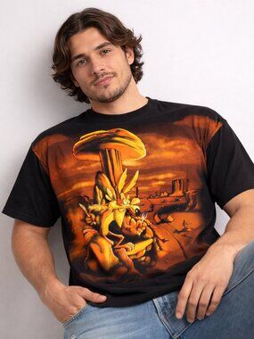 Vintage 1996 Rare Looney Tunes Dinner Time Double Sided AOP Tee Medim